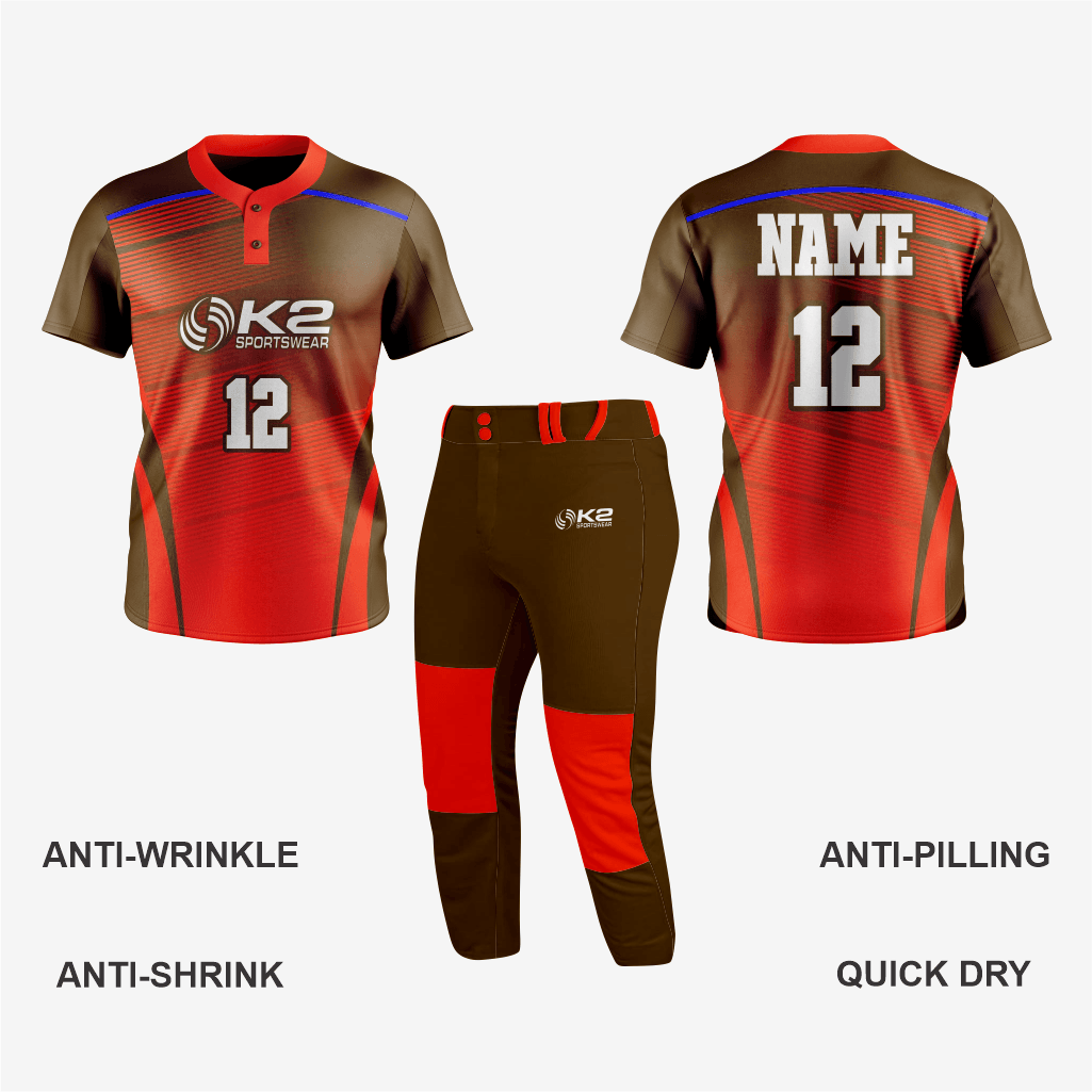 Custom Softball 2 Button Jersey/Pant in Army Brown/Dark Red - K2 Sportswear | Custom Sports Uniforms & Apparels - K2 Sportswear