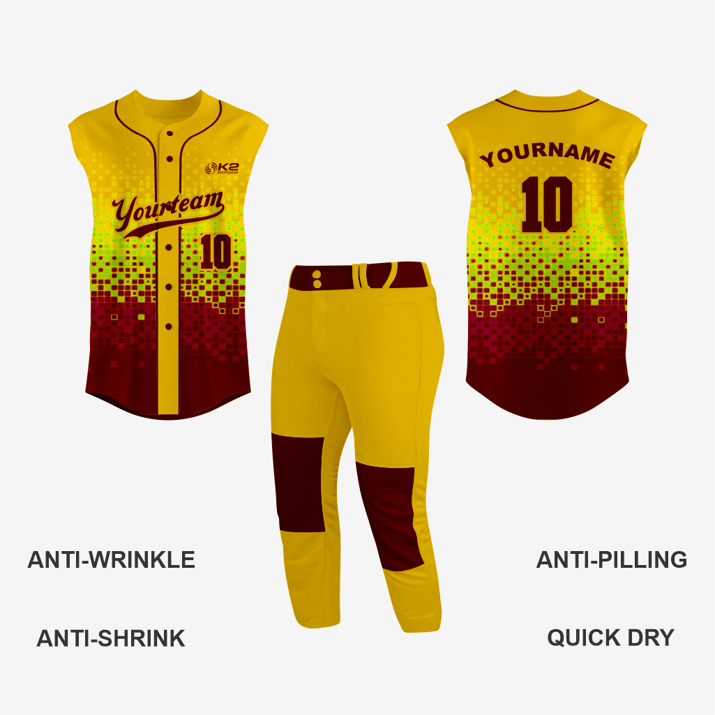Custom Dark Red/Gold Sleeveless Full Button Softball Jersey – Men/Women - K2 Sportswear | Custom Sports Uniforms & Apparels - K2 Sportswear