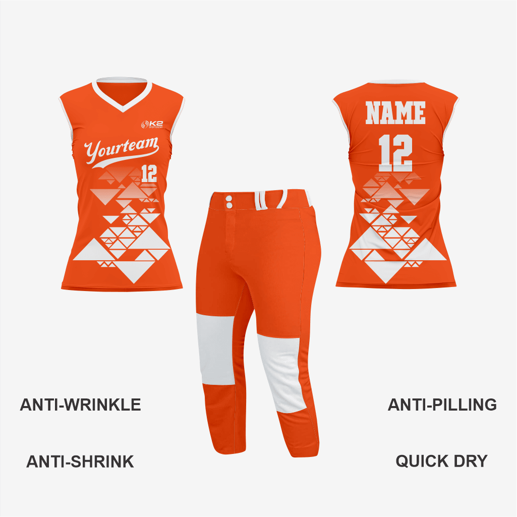 Men/Women Personalized Softball Sleeveless V-Neck Jersey in Orange - K2 Sportswear | Custom Sports Uniforms & Apparels - K2 Sportswear