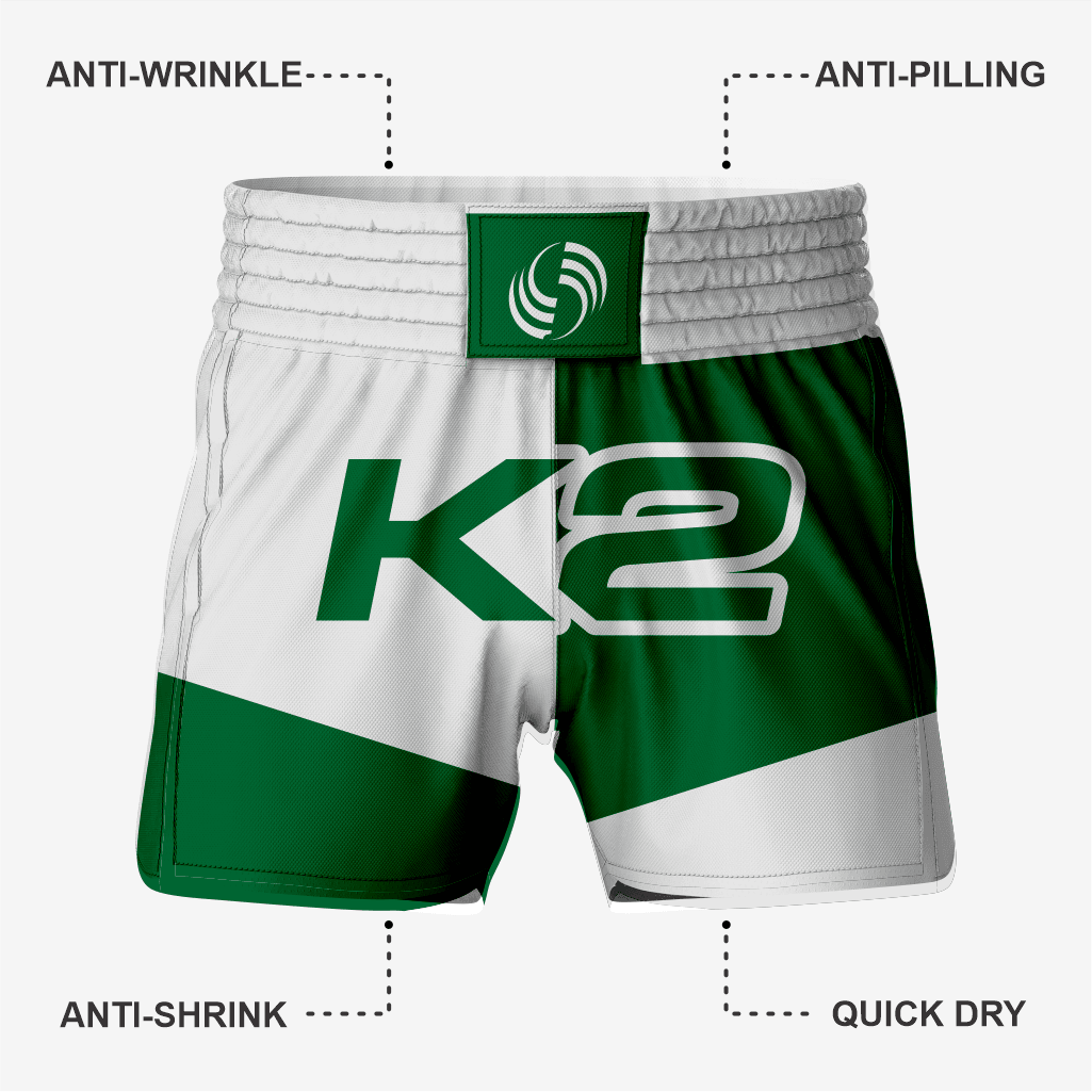 Custom Wrestling Fighting Shorts in White/Green - K2 Sportswear | Custom Sports Uniforms & Apparels - K2 Sportswear