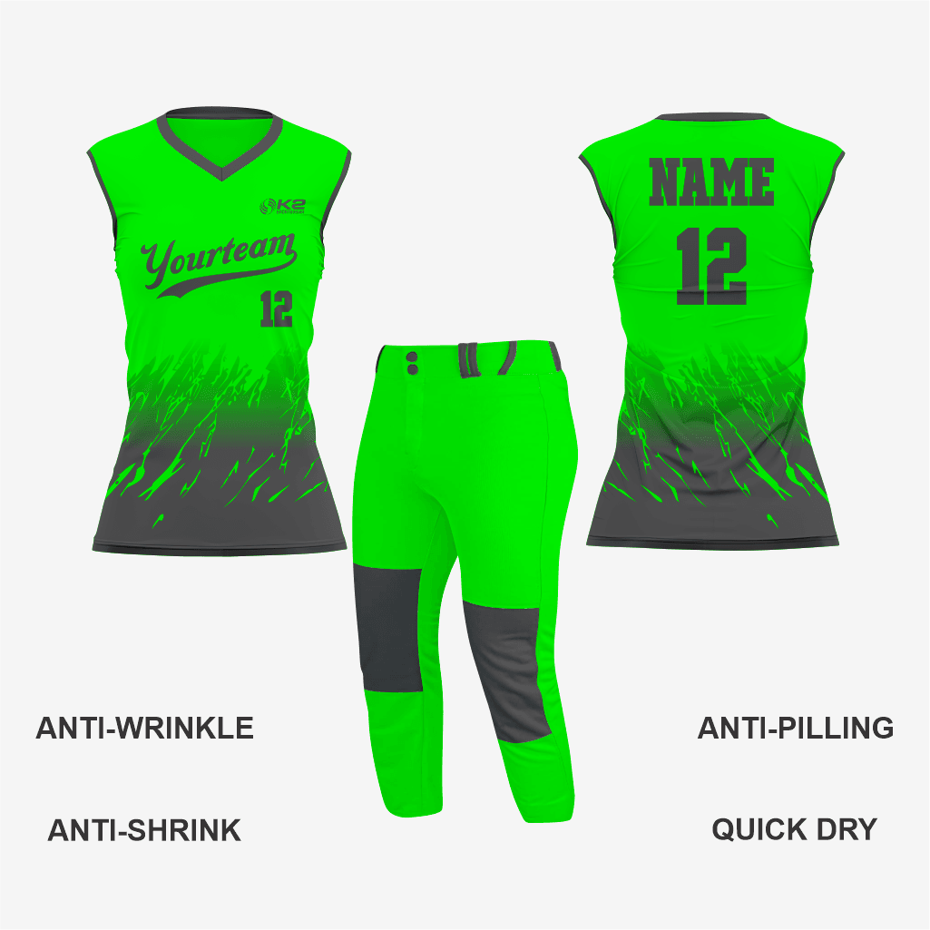 Custom Softball Sleeveless V Neck Jersey – Green/Gray - K2 Sportswear | Custom Sports Uniforms & Apparels - K2 Sportswear