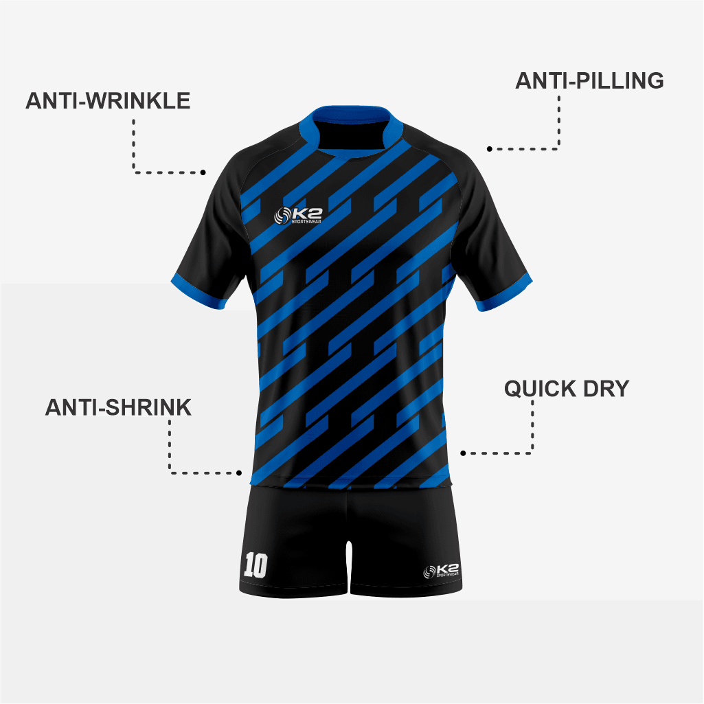 Personalized Rugby Jersey & Shorts Set in Black/Blue - K2 Sportswear | Custom Sports Uniforms & Apparels - K2 Sportswear