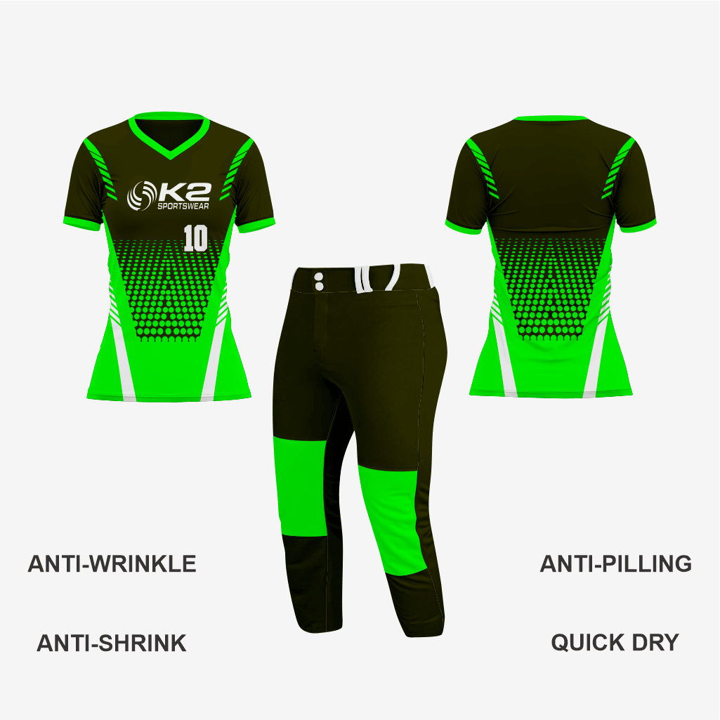 Custom Black/Green Softball V-Neck Jersey for Men/Women - K2 Sportswear | Custom Sports Uniforms & Apparels - K2 Sportswear