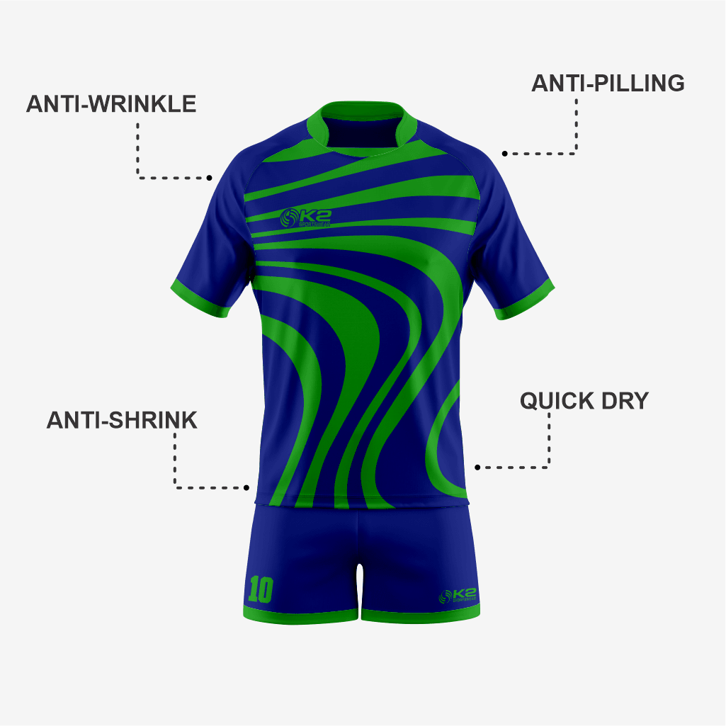 Custom Fit Dark Blue/Green Uniform for Teams - K2 Sportswear | Custom Sports Uniforms & Apparels - K2 Sportswear