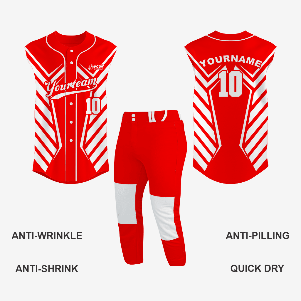 Personalized Red Sleeveless Full Button Softball Jersey – Pro Fit - K2 Sportswear | Custom Sports Uniforms & Apparels - K2 Sportswear