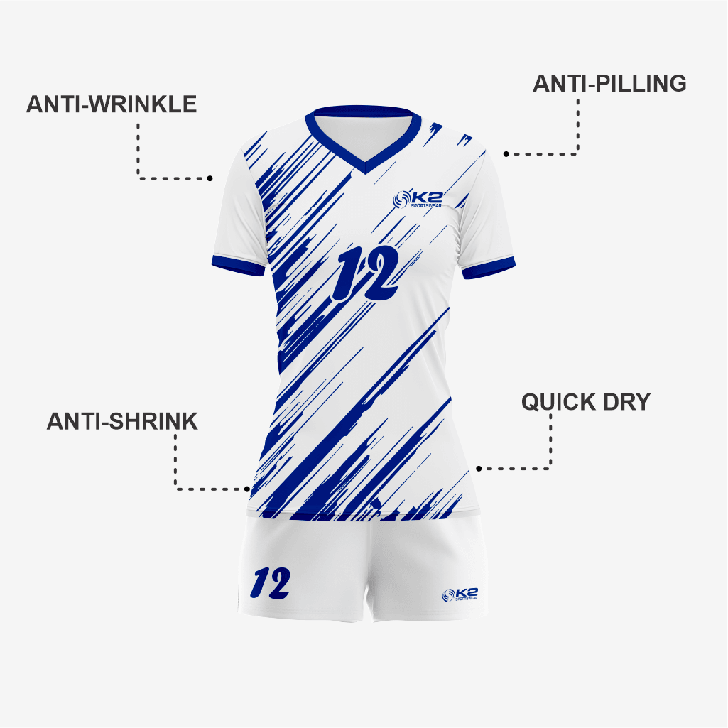 Team Ready Custom Blue/White Volleyball Uniform Set - K2 Sportswear | Custom Sports Uniforms & Apparels - K2 Sportswear