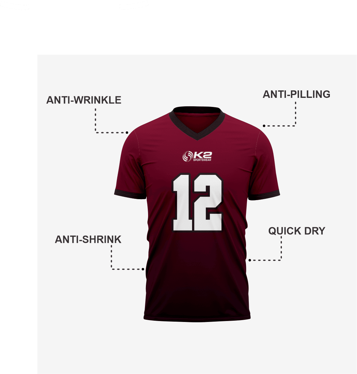 Personalized Maroon Football Fan Jersey for Men & Women - K2 Sportswear | Custom Sports Uniforms & Apparels - K2 Sportswear