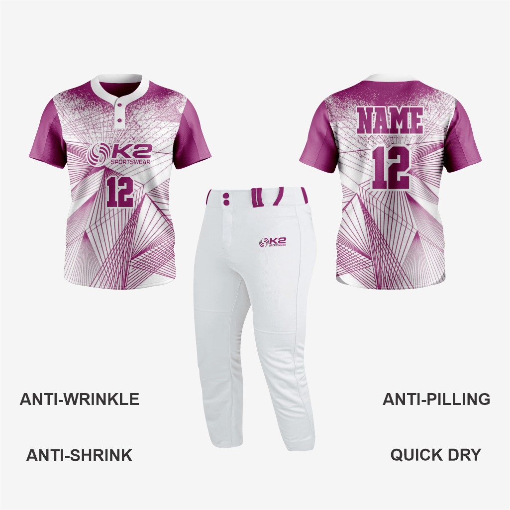 Men/Women Custom Softball 2 Button Uniform in Pale Red Violet - K2 Sportswear | Custom Sports Uniforms & Apparels - K2 Sportswear