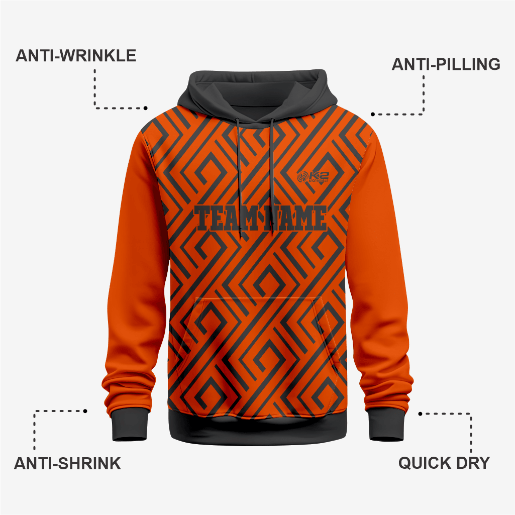 Personalized Wrestling Hoodie in Orange/Black - K2 Sportswear | Custom Sports Uniforms & Apparels - K2 Sportswear