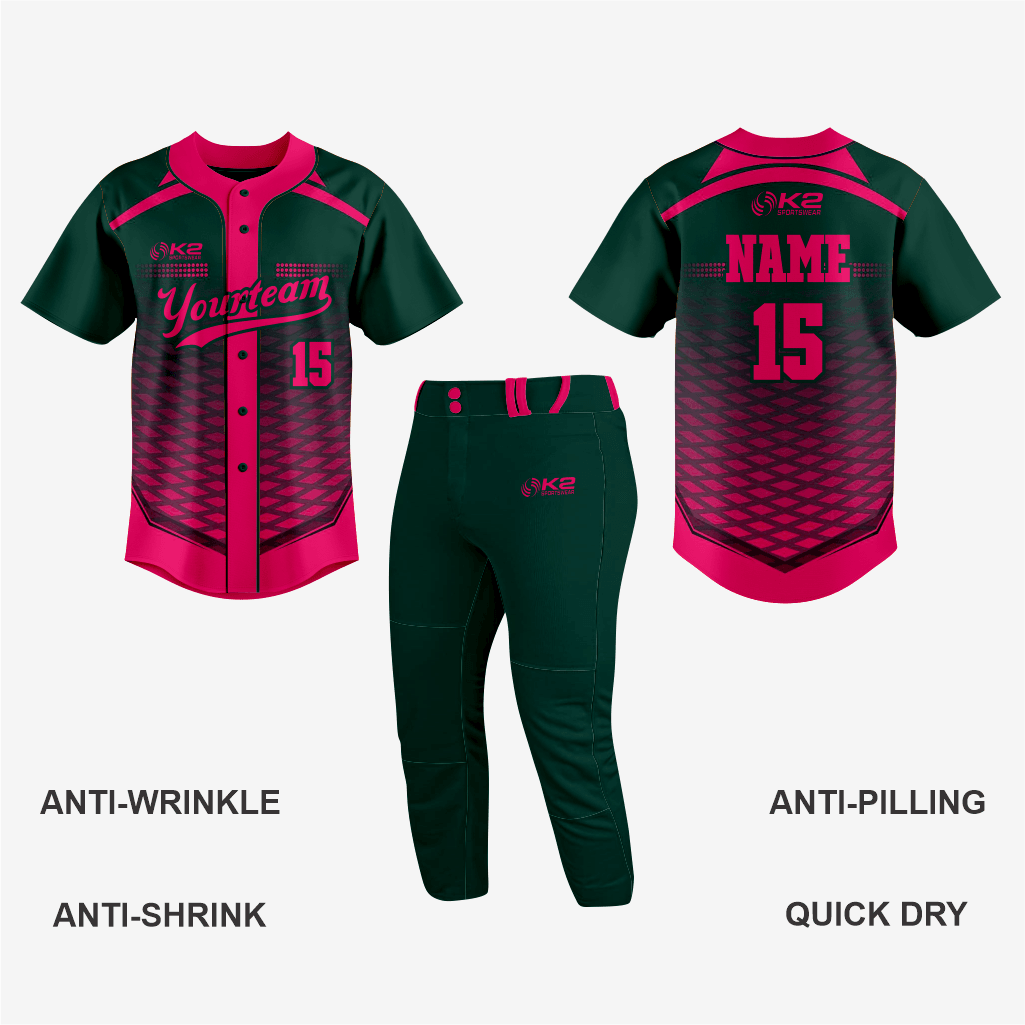 Custom Ruby/Green Softball Full Button Jersey – Men & Women - K2 Sportswear | Custom Sports Uniforms & Apparels - K2 Sportswear