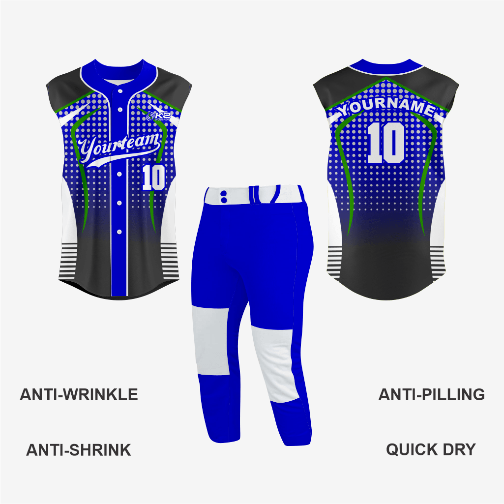 Custom Black/Blue Sleeveless Full Button Softball Jersey – Pro Fit - K2 Sportswear | Custom Sports Uniforms & Apparels - K2 Sportswear