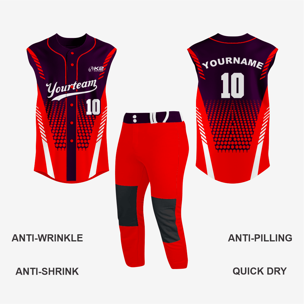 Custom Black/Red Sleeveless Full Button Softball Jersey – Men/Women - K2 Sportswear | Custom Sports Uniforms & Apparels - K2 Sportswear