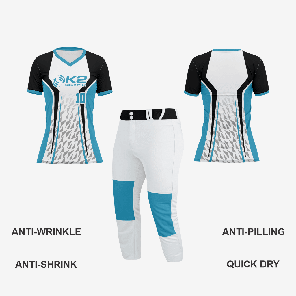 Personalized Softball V-Neck Jersey for Men/Women – White/Black/Blue - K2 Sportswear | Custom Sports Uniforms & Apparels - K2 Sportswear