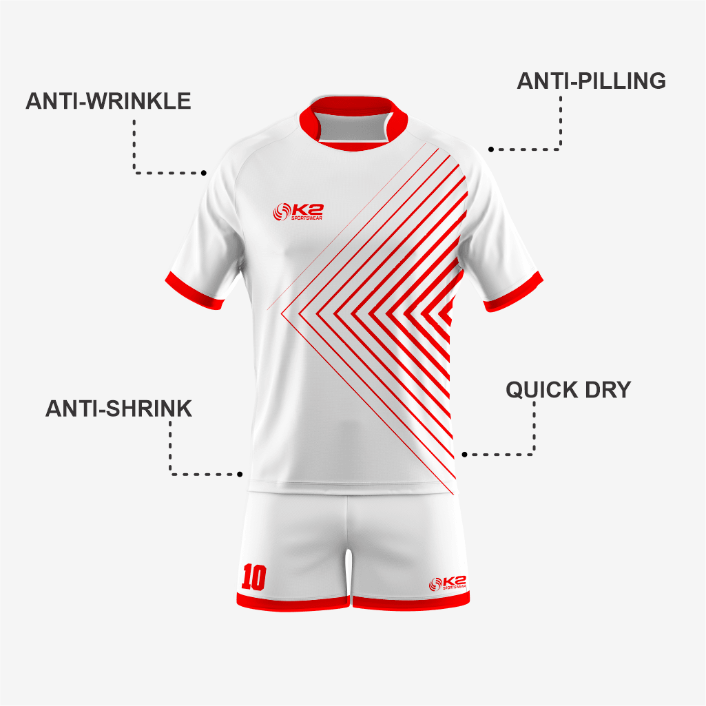Customized Rugby Uniform Set in Red/White - K2 Sportswear | Custom Sports Uniforms & Apparels - K2 Sportswear