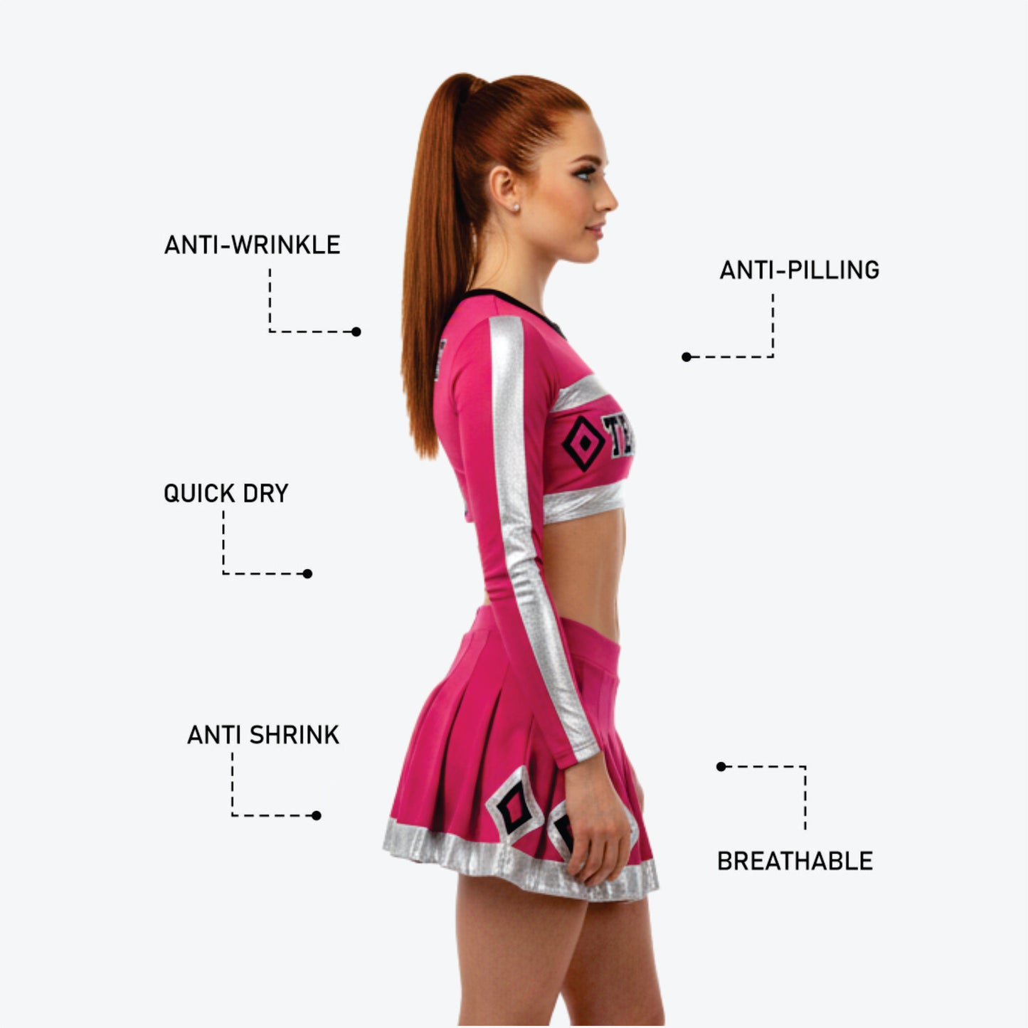 Long Sleeve Cheerleading Uniform Set - Custom Crop Top & Skirt for Youth & All-Star Teams