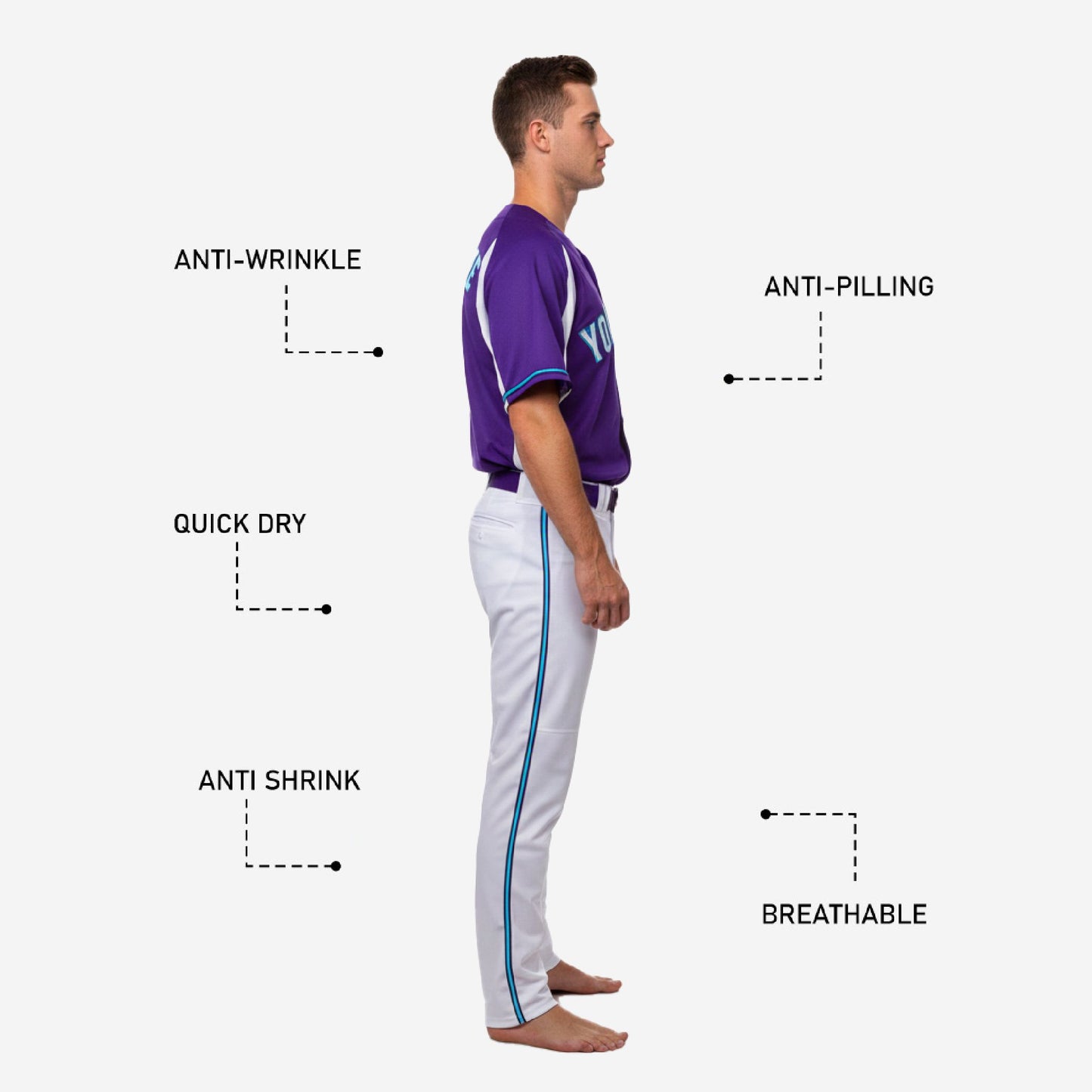 Custom Baseball Team Uniform in Purple/White - Jersey & Pants Custom Name Number Set