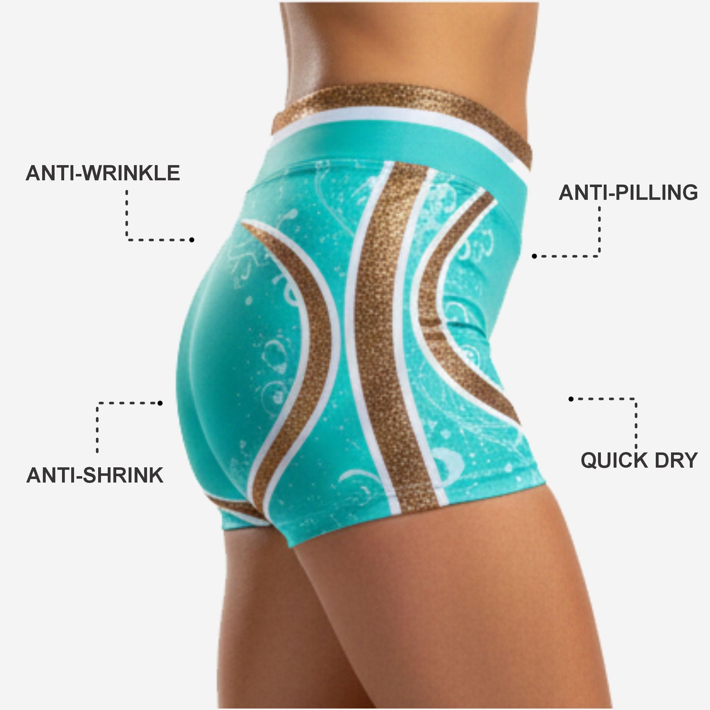 Custom Cheerleading Boy Cut Shorts - Competition Athletic Shorts in Tiffany Blue