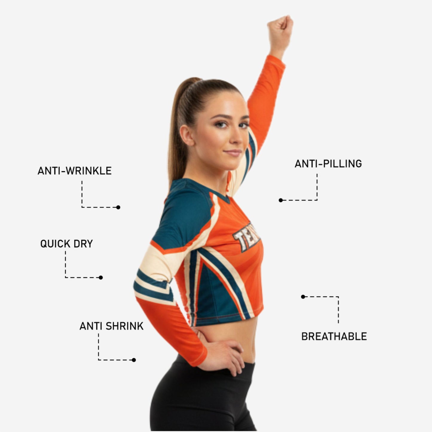 Custom Cheerleading Crop Top with Numbers - Orange Chevron Design Uniform
