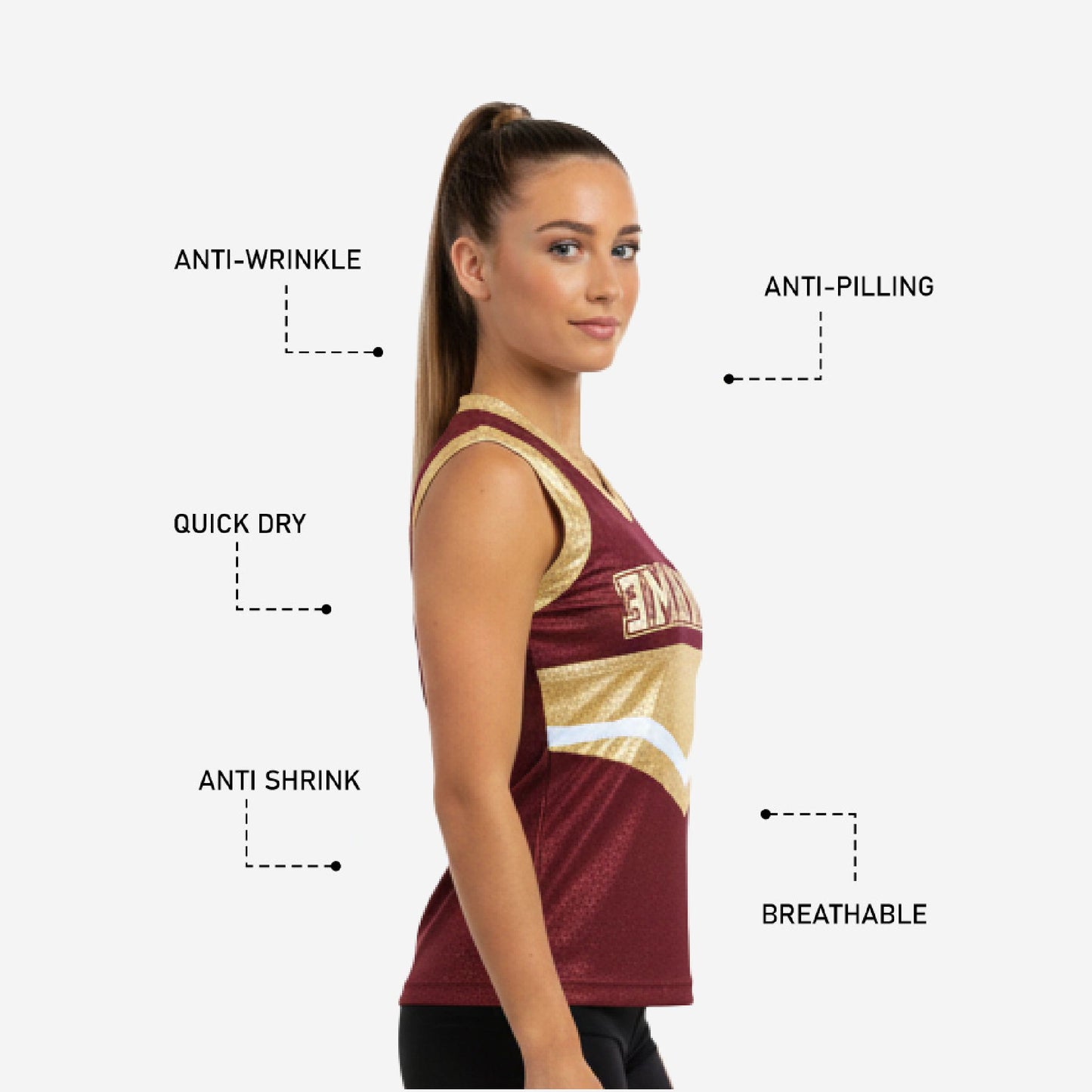 Custom Printed Cheerleading Tank Top - Maroon Sleeveless Shell