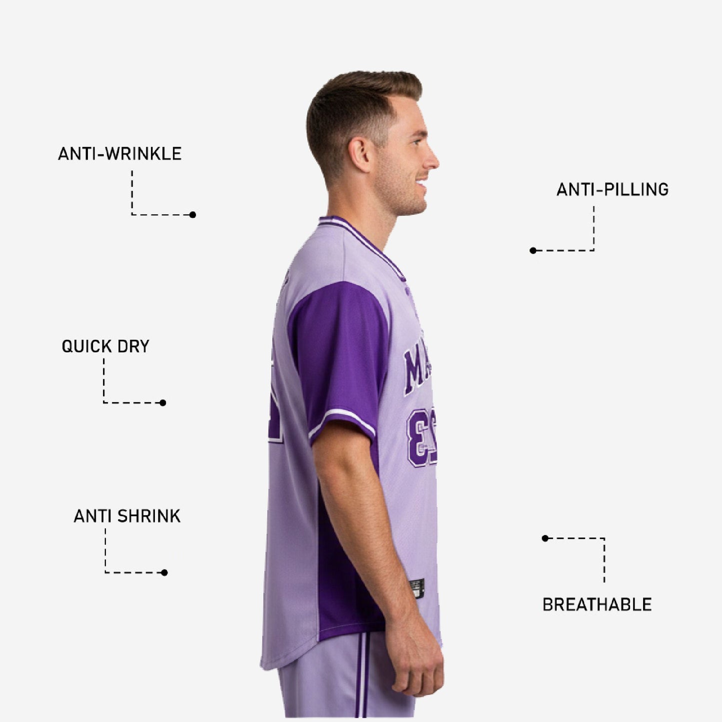 Custom Baseball Team Jersey in Purple - Full Button Custom Name & Number