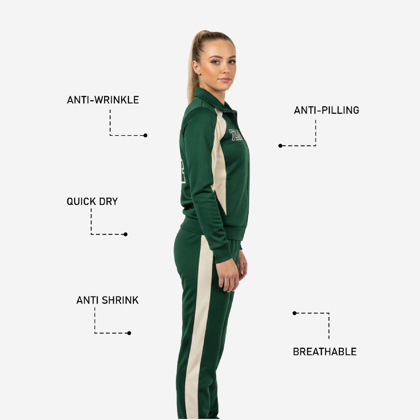 Green Custom Cheerleading Tracksuit Set - Full Zip Warmup Jacket & Pants Team Suit