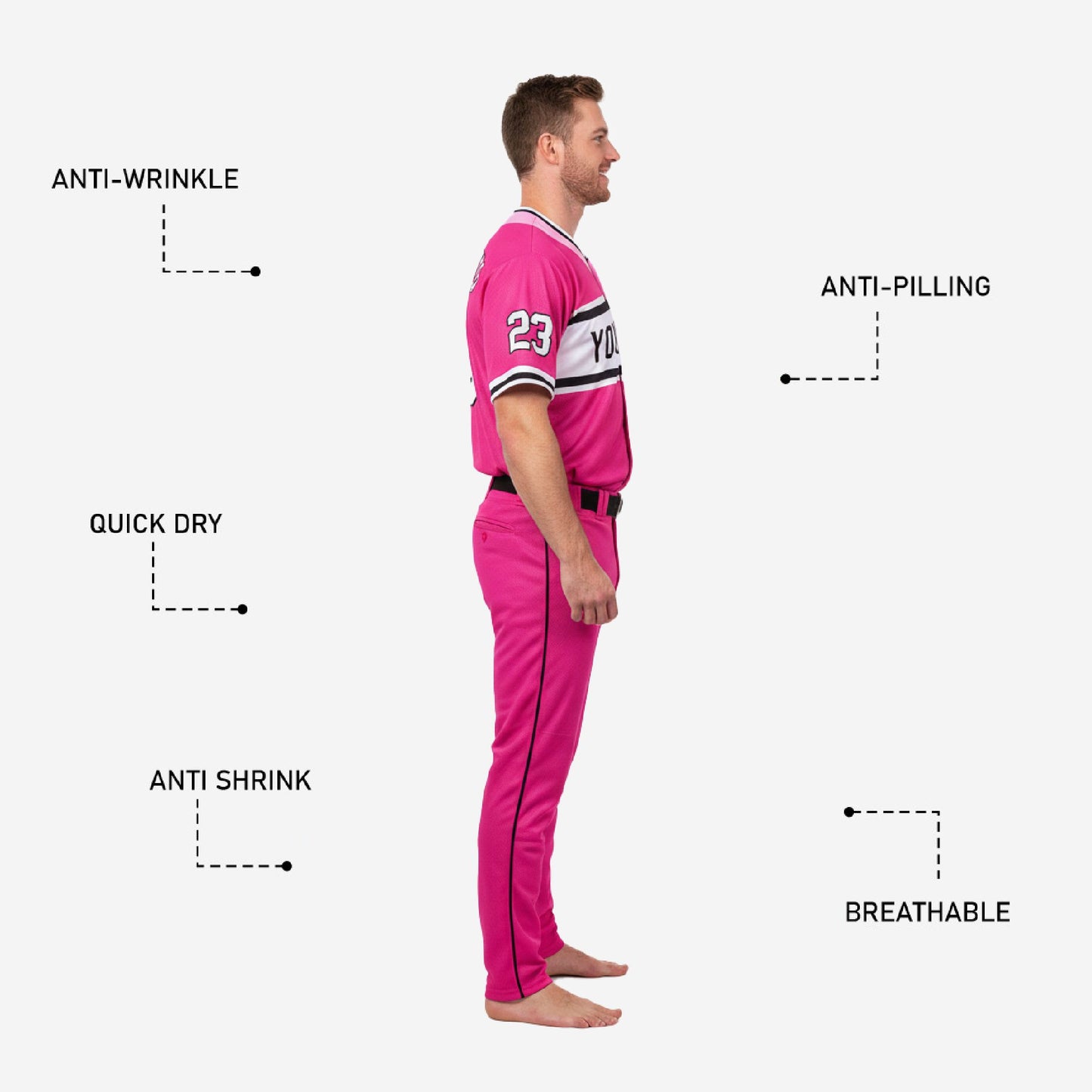 Custom Baseball Uniform Set - Sublimated Jersey & Pants Team Uniform in Cerise Pink