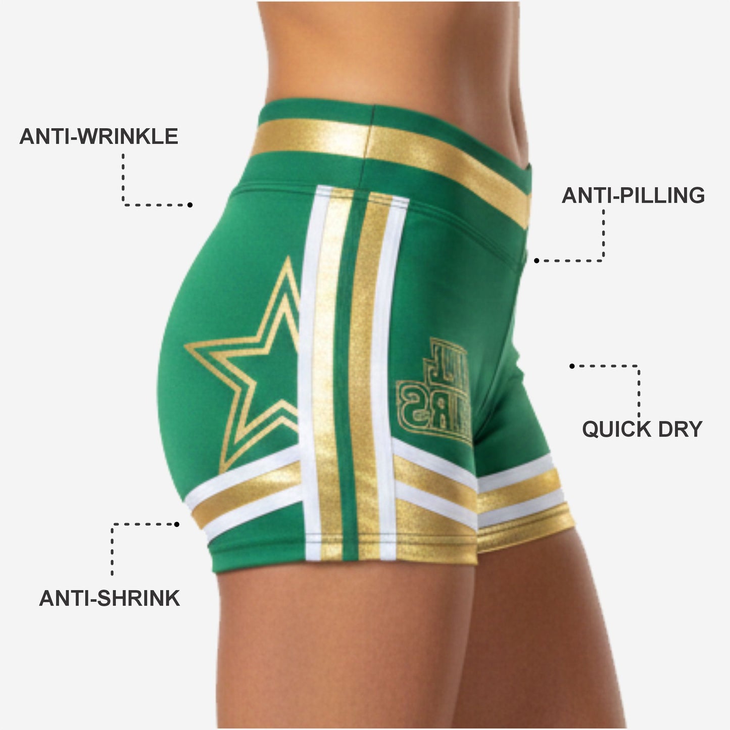 Custom Cheerleading Boy Cut Shorts - Competition Athletic Shorts in Green