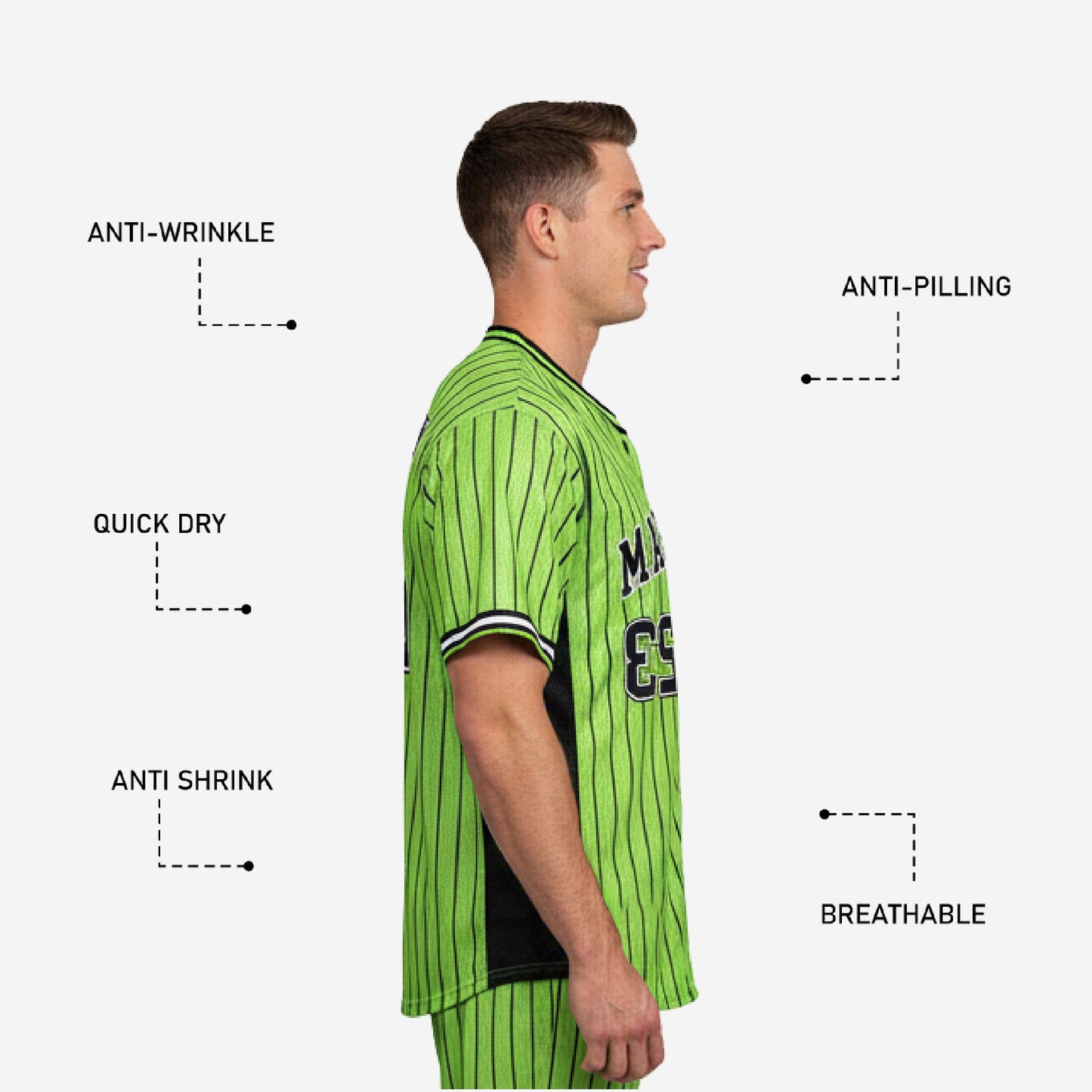 Custom Baseball Uniform Jersey - Youth & Adult Pinstripe Full Button Jersey in Yellow Green