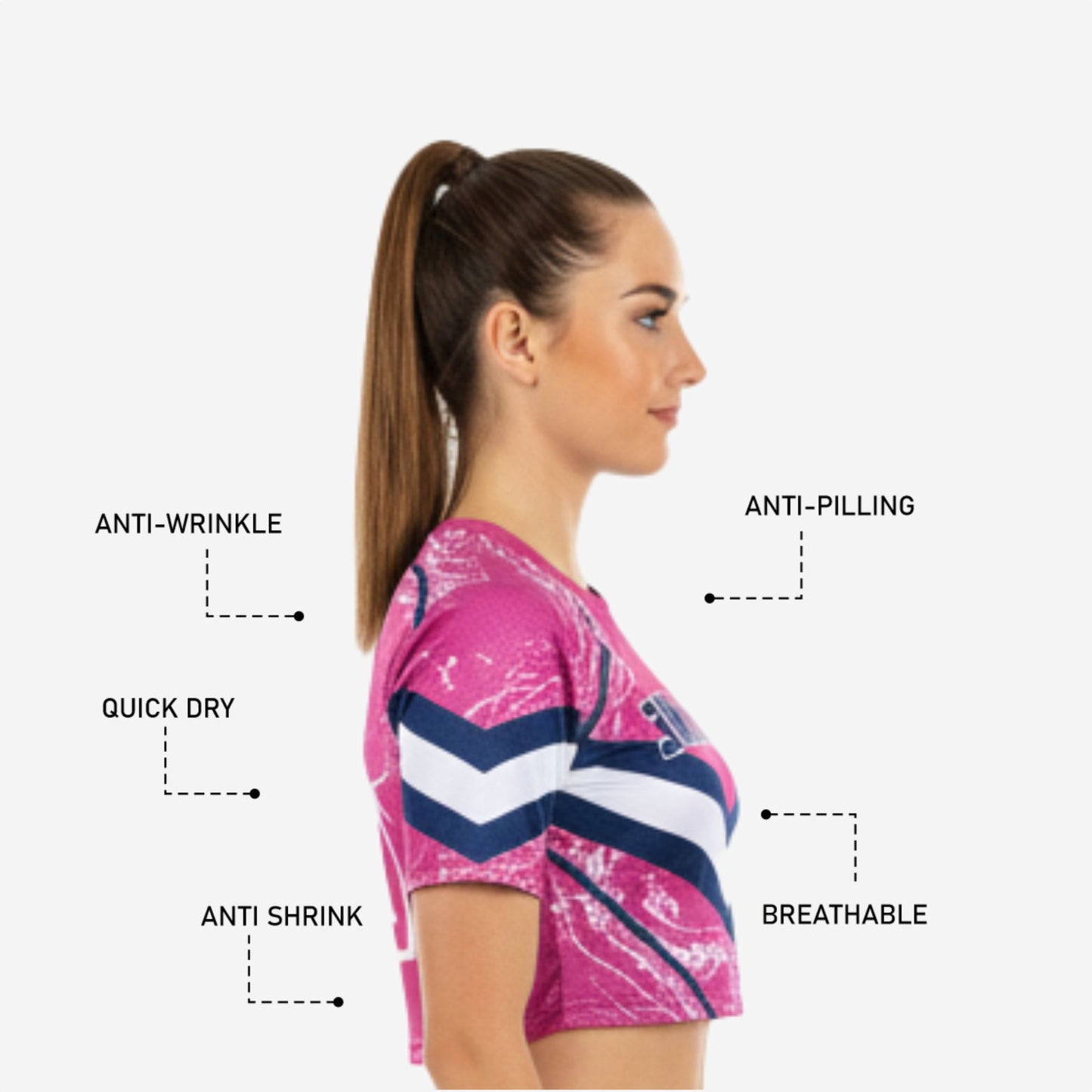 Custom Sublimated Cheer Crop Top - Pink Marble Chevron Stripe Design