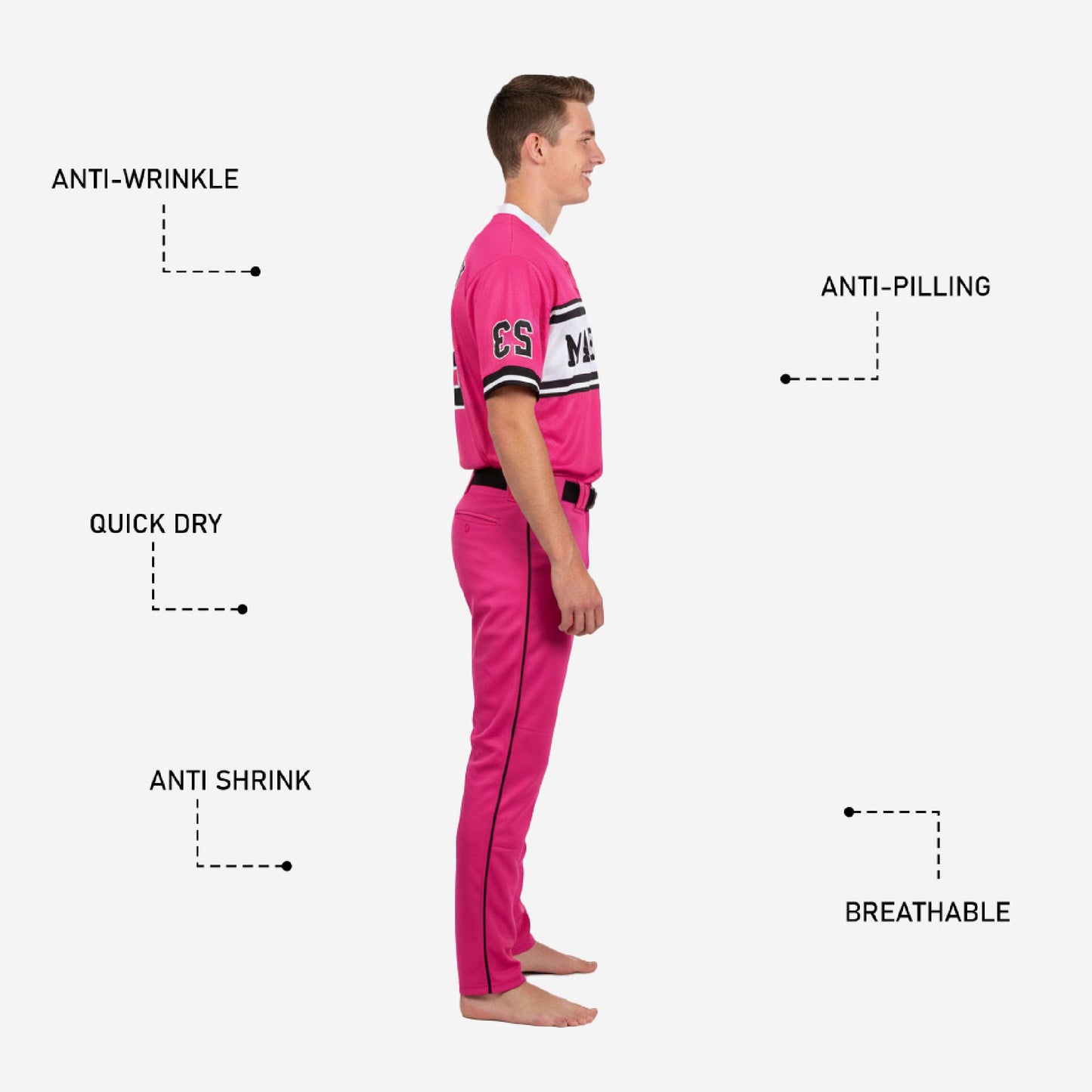 Personalized Hot Pink Youth Baseball Uniform - Custom Jersey & Pants Team Name Number