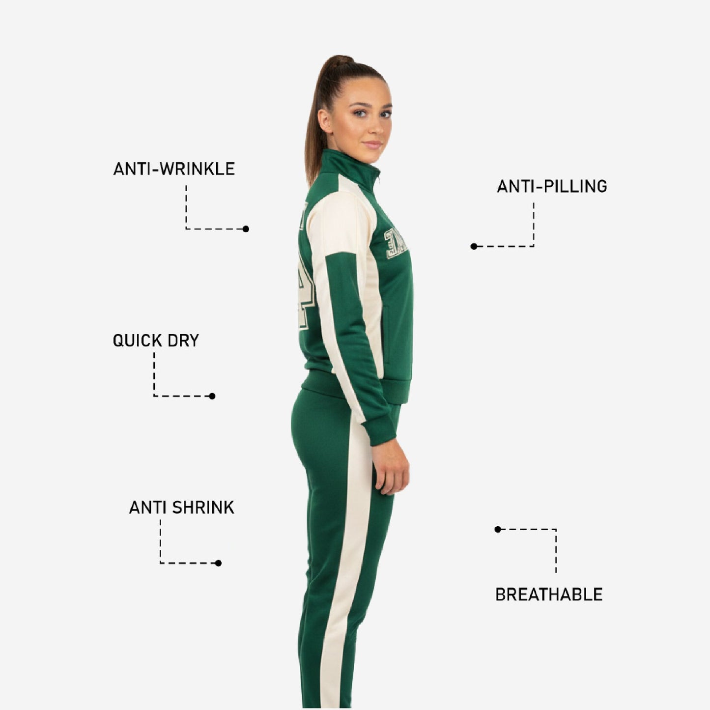 Custom Cheerleading Tracksuit Set Green - Full Zip Warmup Jacket & Pants Team Suit