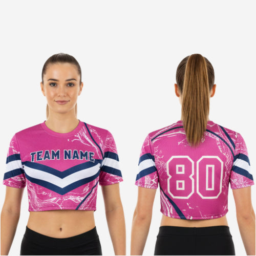 Custom Sublimated Cheer Crop Top - Pink Marble Chevron Stripe Design