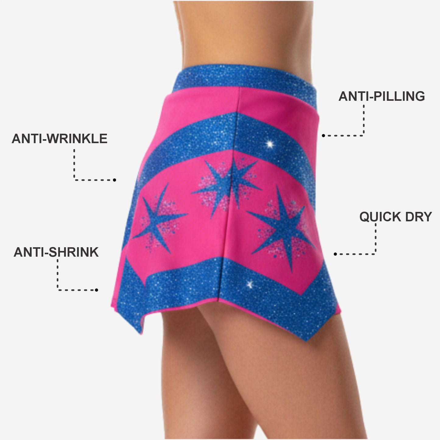 Custom Cheerleading A-Line Skirt - Asymmetric Hem Team Colors Athletic Skirt