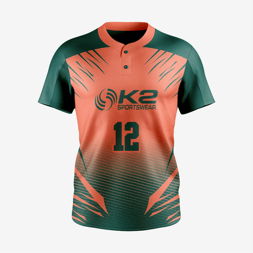Men/Women Custom Softball 2 Button Jersey in Red - K2 Sportswear | Custom Sports Uniforms & Apparels - K2 Sportswear