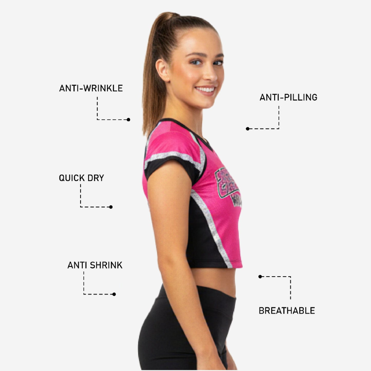 Custom Printed Cheerleading Crop Top in Pink - Short Sleeve