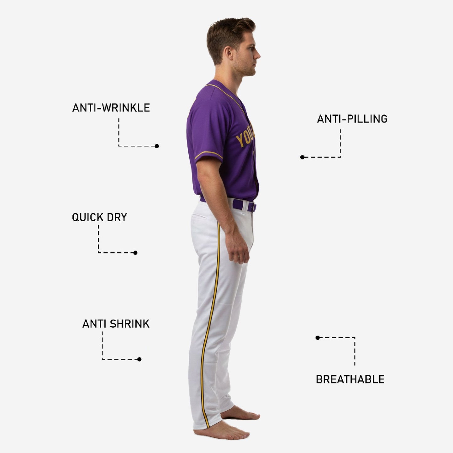 Custom Baseball Uniform - Full Button Jersey & Pants Team Name & Number Set