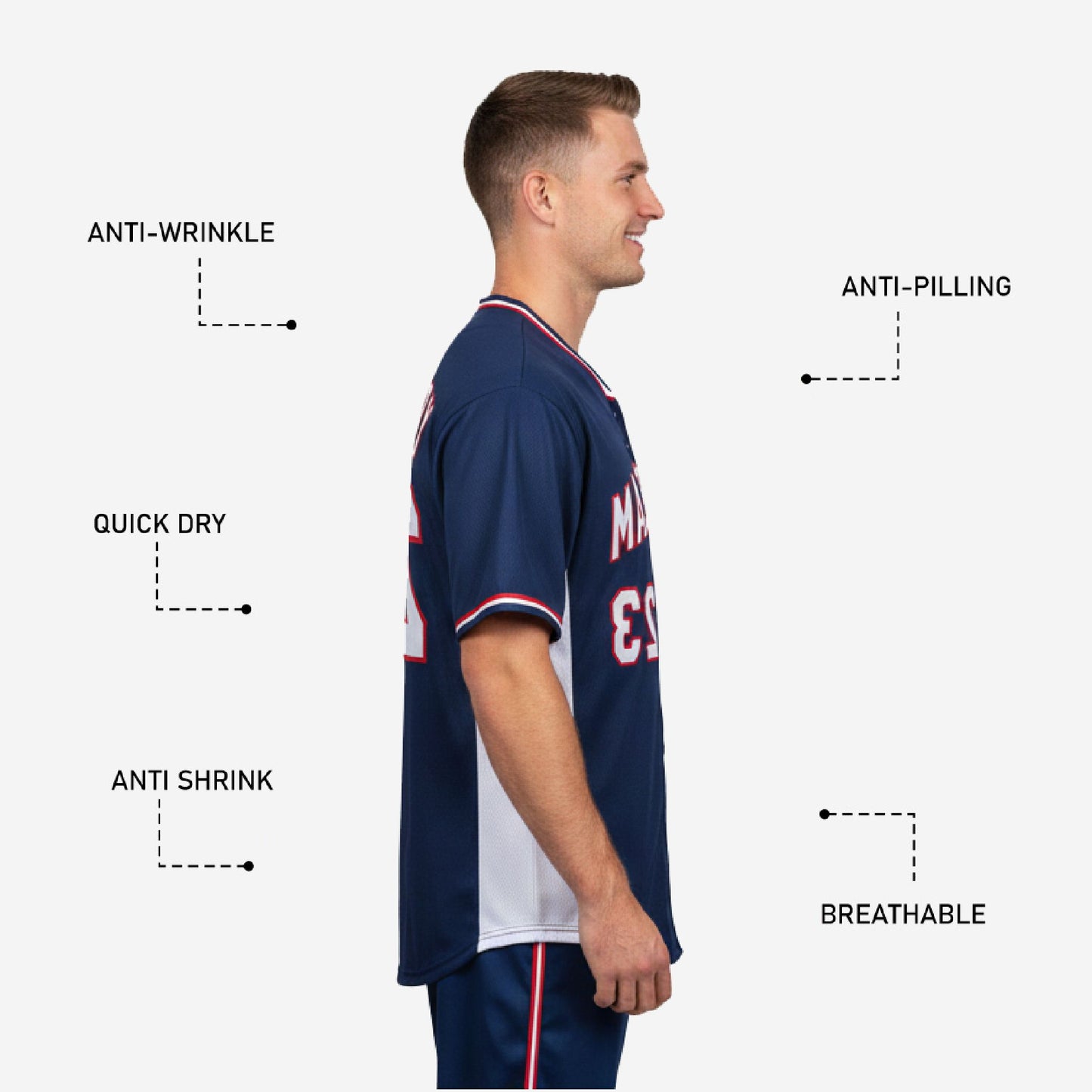 Custom Baseball Team Jersey in Navy - Full Button Custom Name & Number