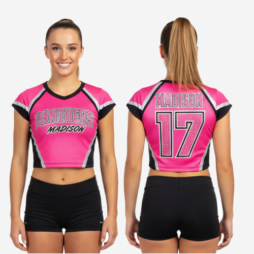 Custom Printed Cheerleading Crop Top in Pink - Short Sleeve