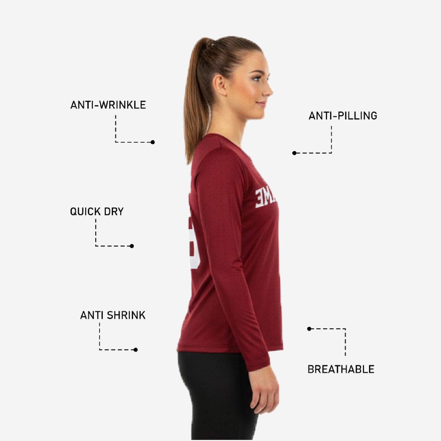 Custom Cheerleading Shell Top - Dark Maroon Long Sleeve Uniform