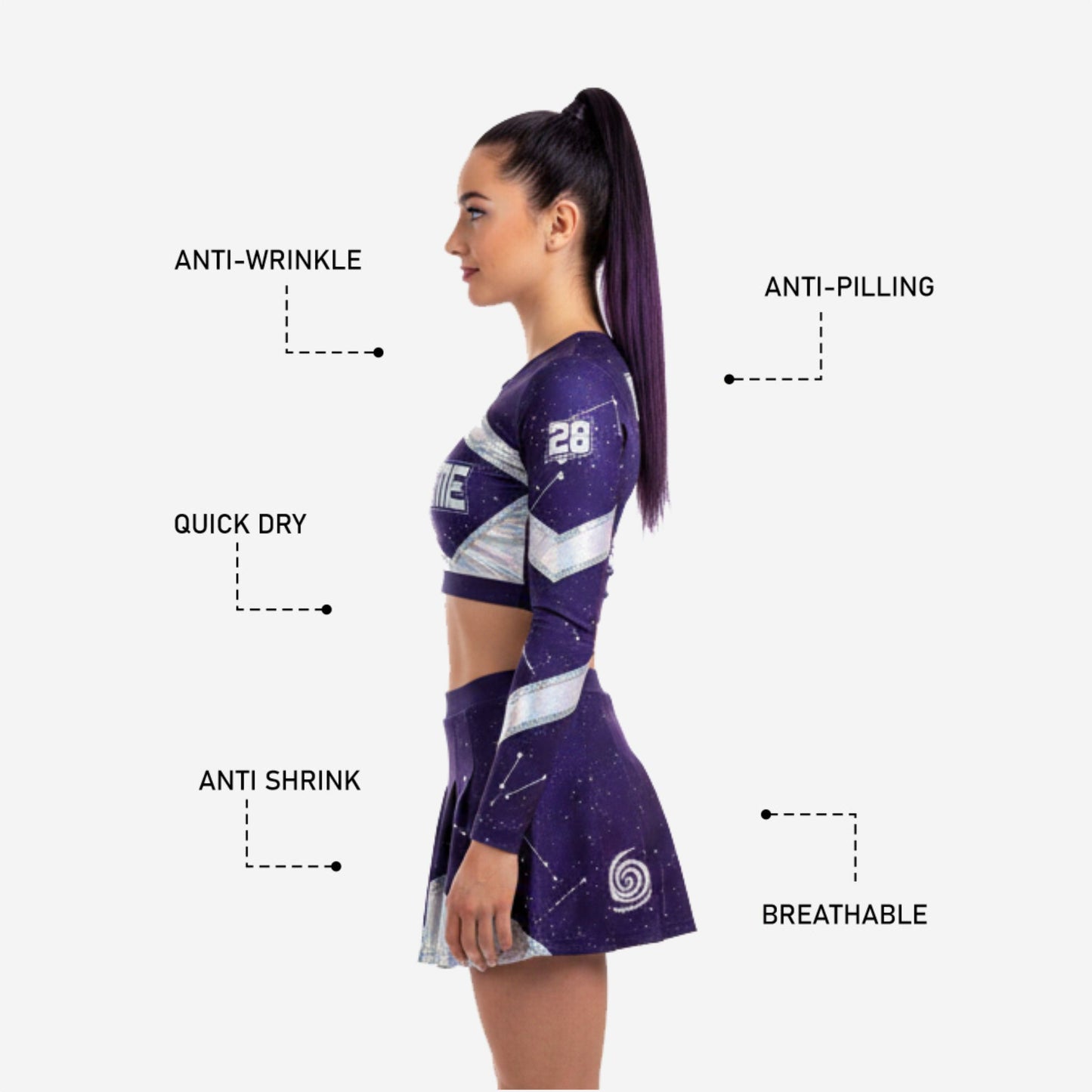 Custom Cheer Uniforms - Sublimated Long Sleeve Crop Top & Athletic Skirt Set