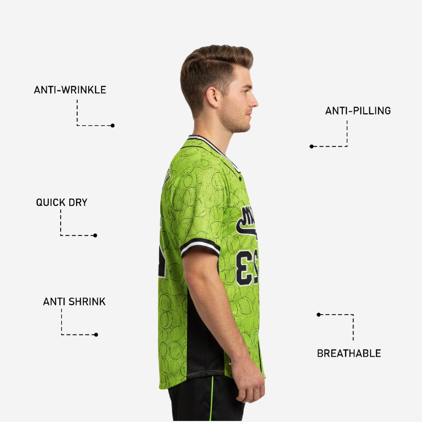 Custom Baseball Team Jersey in Apple Green - Full Button Custom Name & Number