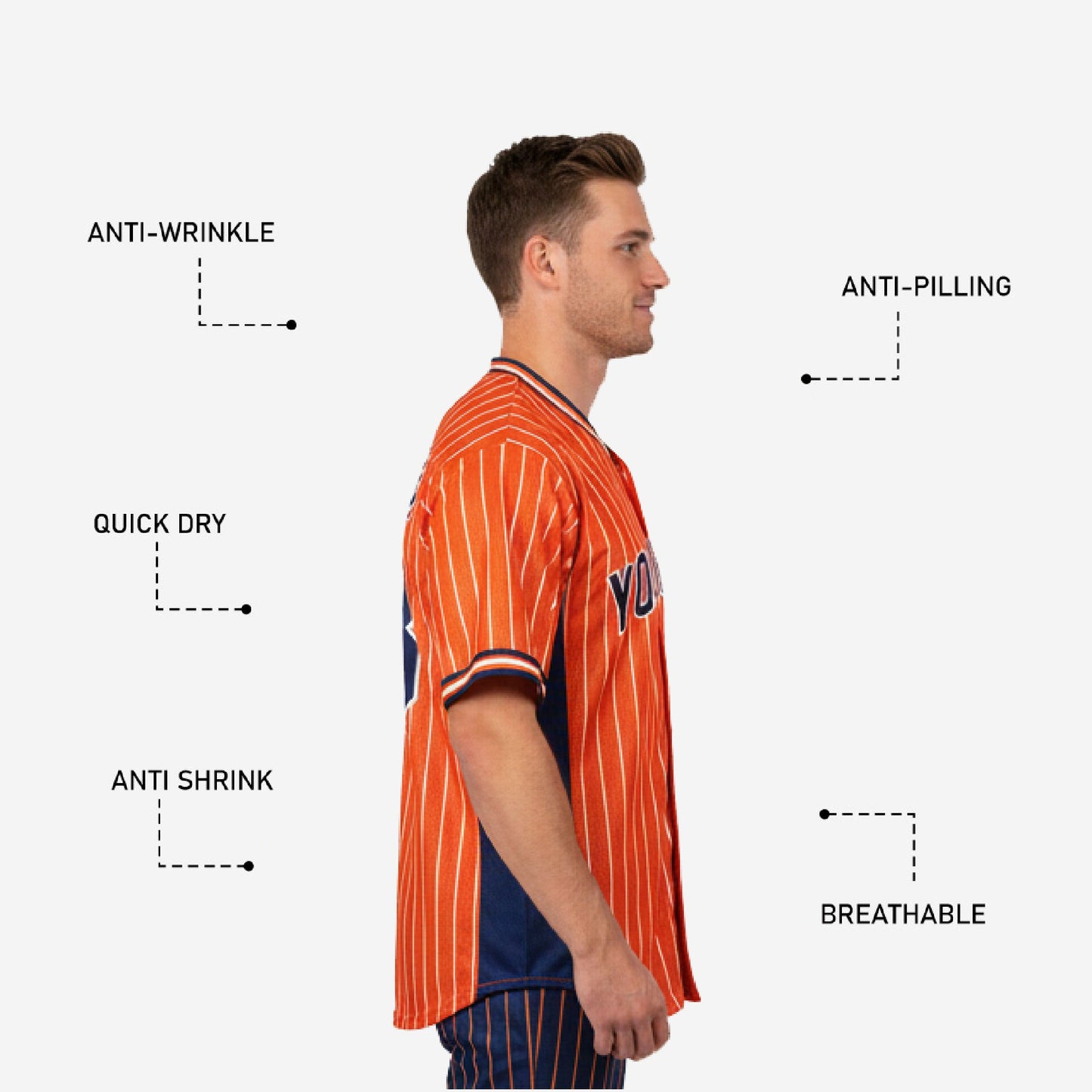 Custom Baseball Uniform Jersey - Youth & Adult Pinstripe Full Button Jersey in Orange