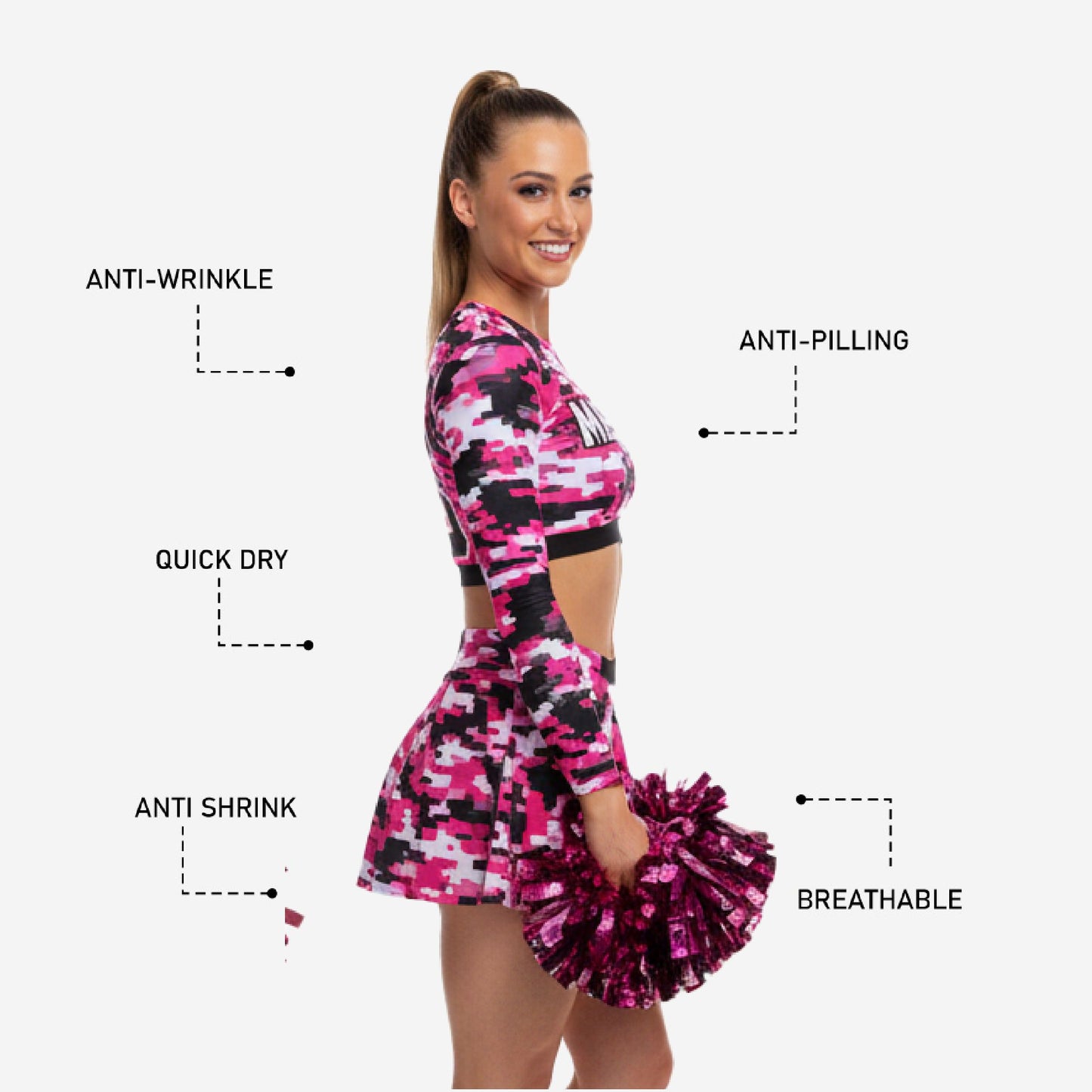 Youth & Adult Cheerleading Uniform Set - Personalized Camouflage Design