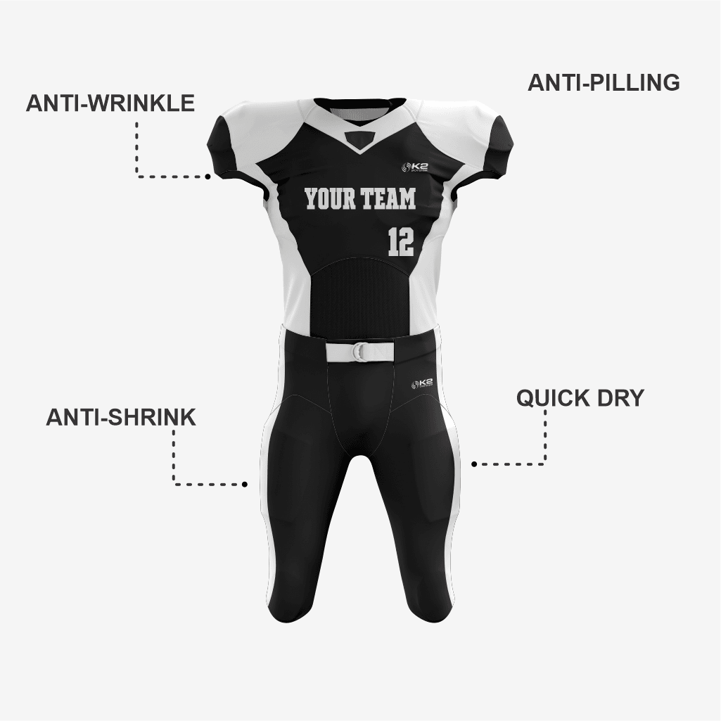 Champion-Grade White and Black Football Uniform Set - K2 Sportswear | Custom Sports Uniforms & Apparels - K2 Sportswear