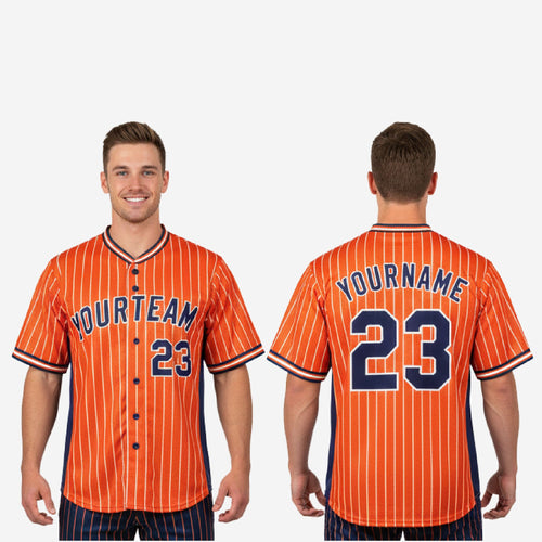 Custom Baseball Uniform Jersey - Youth & Adult Pinstripe Full Button Jersey in Orange