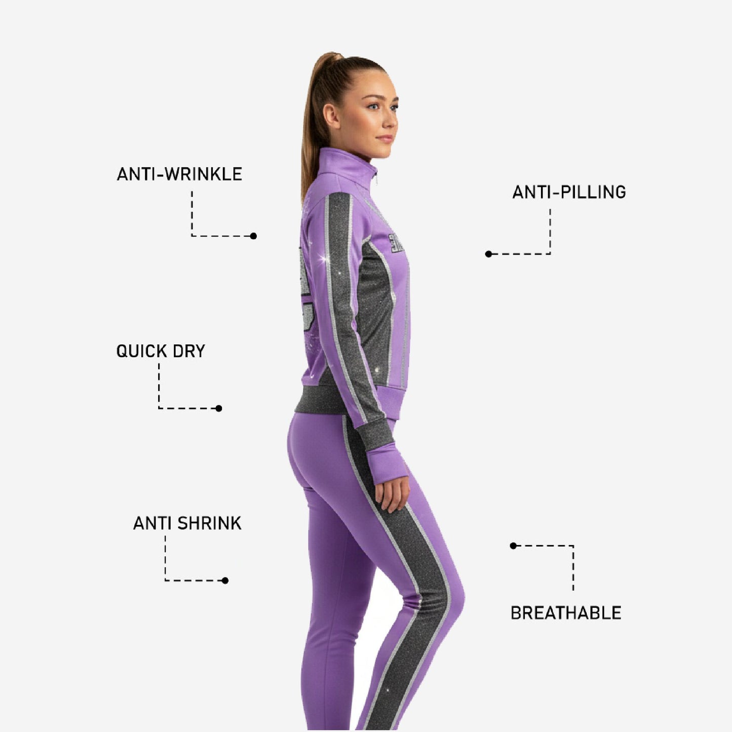 Custom Cheerleading Tracksuit Set Purple - Half Zip Warmup Jacket & Pants Team Suit