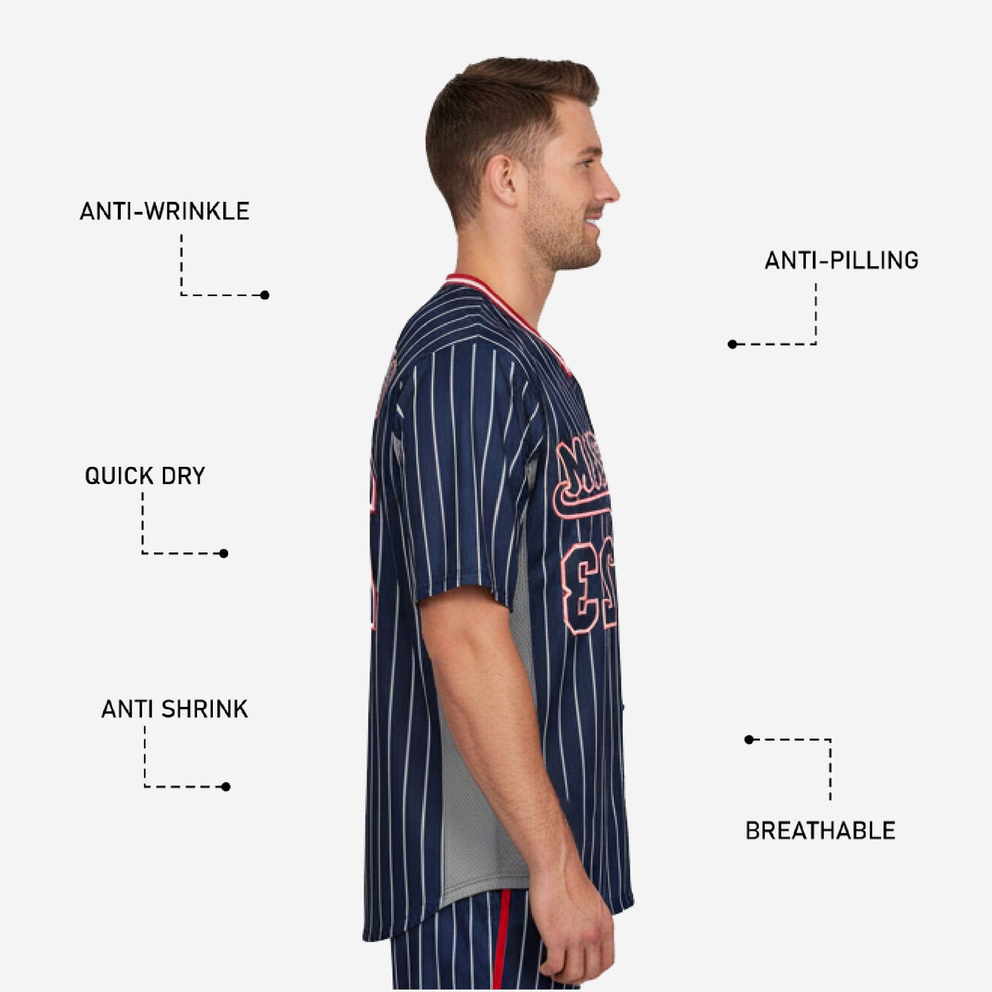 Custom Baseball Uniform Jersey - Pinstripe Full Button Sublimated Jersey in Persian Blue