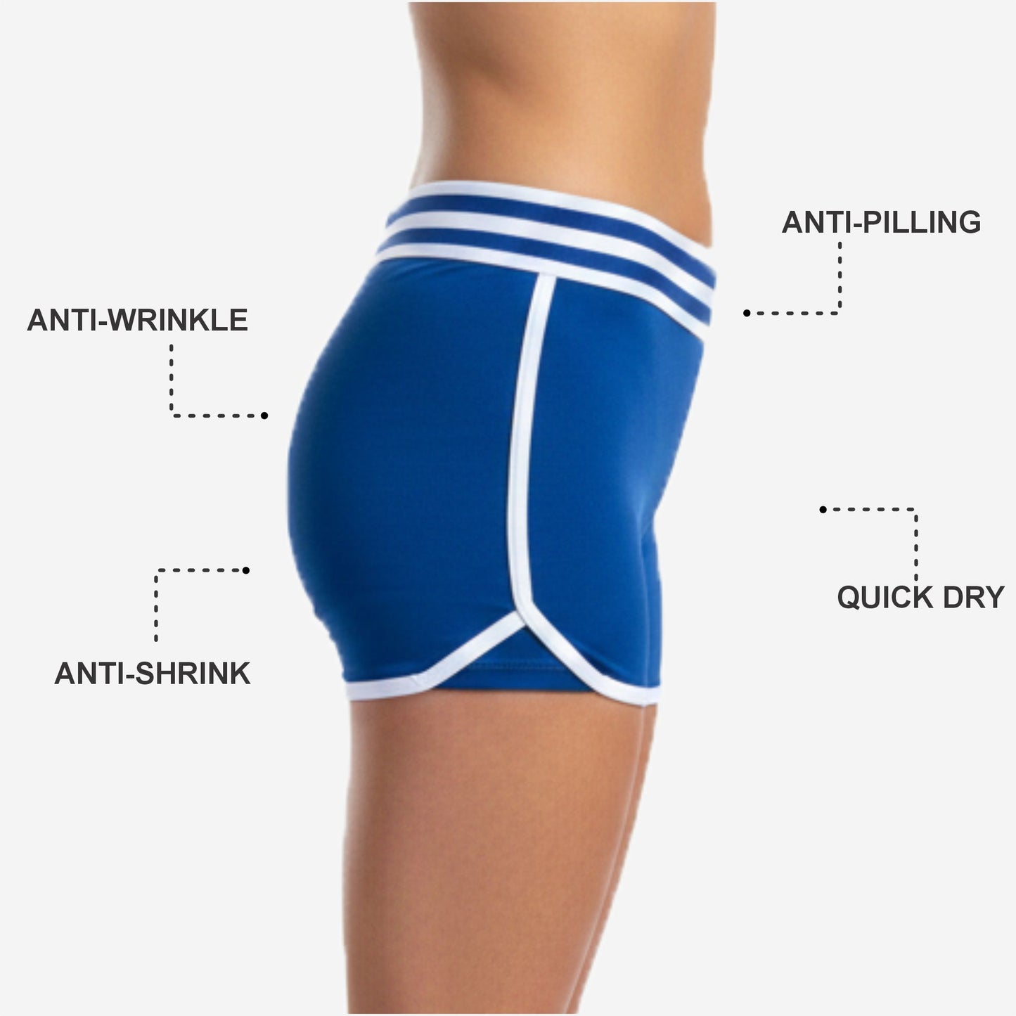 Custom Cheerleading Blue Shorts - Boy Cut Striped Waistband Athletic Shorts