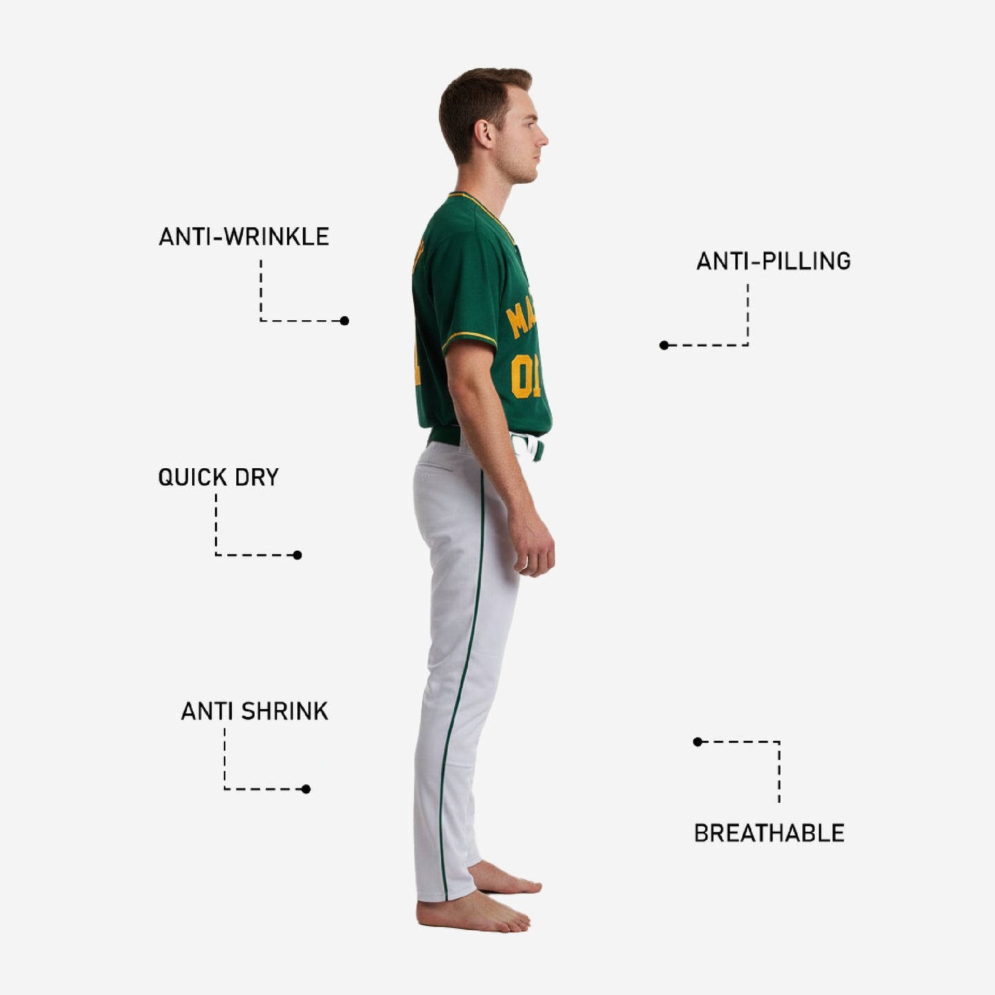 Custom Baseball Uniform in Green - Full Button Jersey & Pants Team Name & Number Set