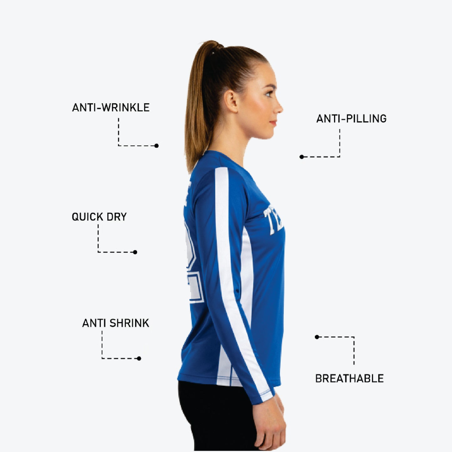 Custom Cheerleading Shell Top - Blue Long Sleeve Uniform